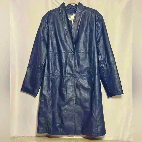 Jessica London Jackets & Blazers - NWT Jessica London Outerwear Blue Leather Lightweight Swing Coat 26W